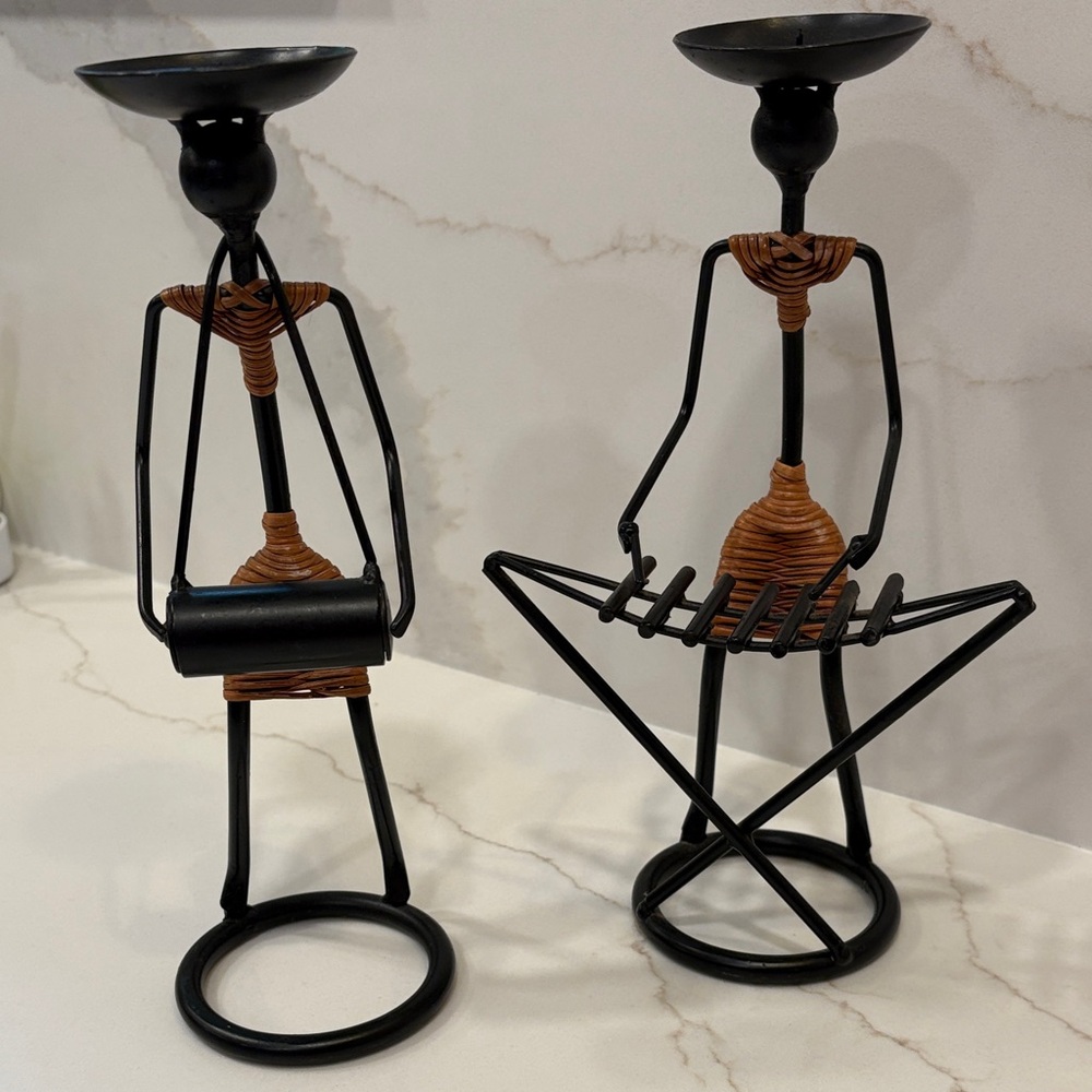 Black and Brown Metal Wrought iron  Candle Holders